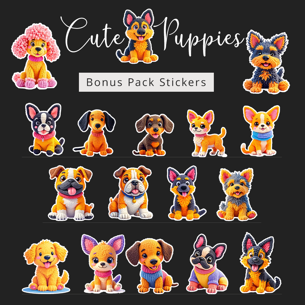 Cute Puppies Stickers Pack | Digital Puppy Stickers | With Bonus Stickers Pack | Suitable for Crafts, Mugs, Tumblers, Wrapping Paper