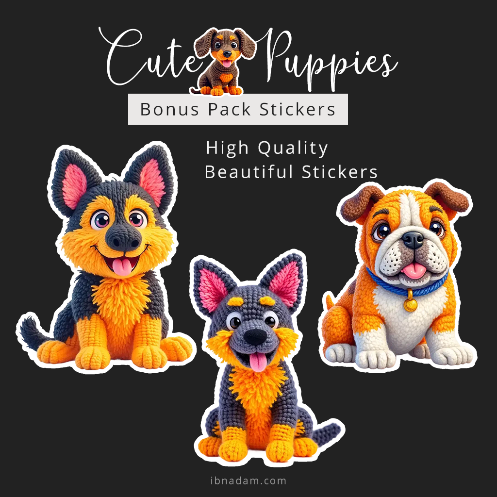 Cute Puppies Stickers Pack | Digital Puppy Stickers | With Bonus Stickers Pack | Suitable for Crafts, Mugs, Tumblers, Wrapping Paper