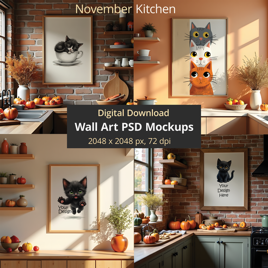 November PSD Mockups for Kitchen Wall Arts | 4 Mockup Bundle | Digital Download