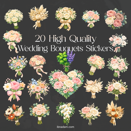 Wedding Floral Bouquet Stickers Pack | 20 PNG Transparent Floral Stickers | Wedding Clipart Bundle | Digital Download Floral PNG