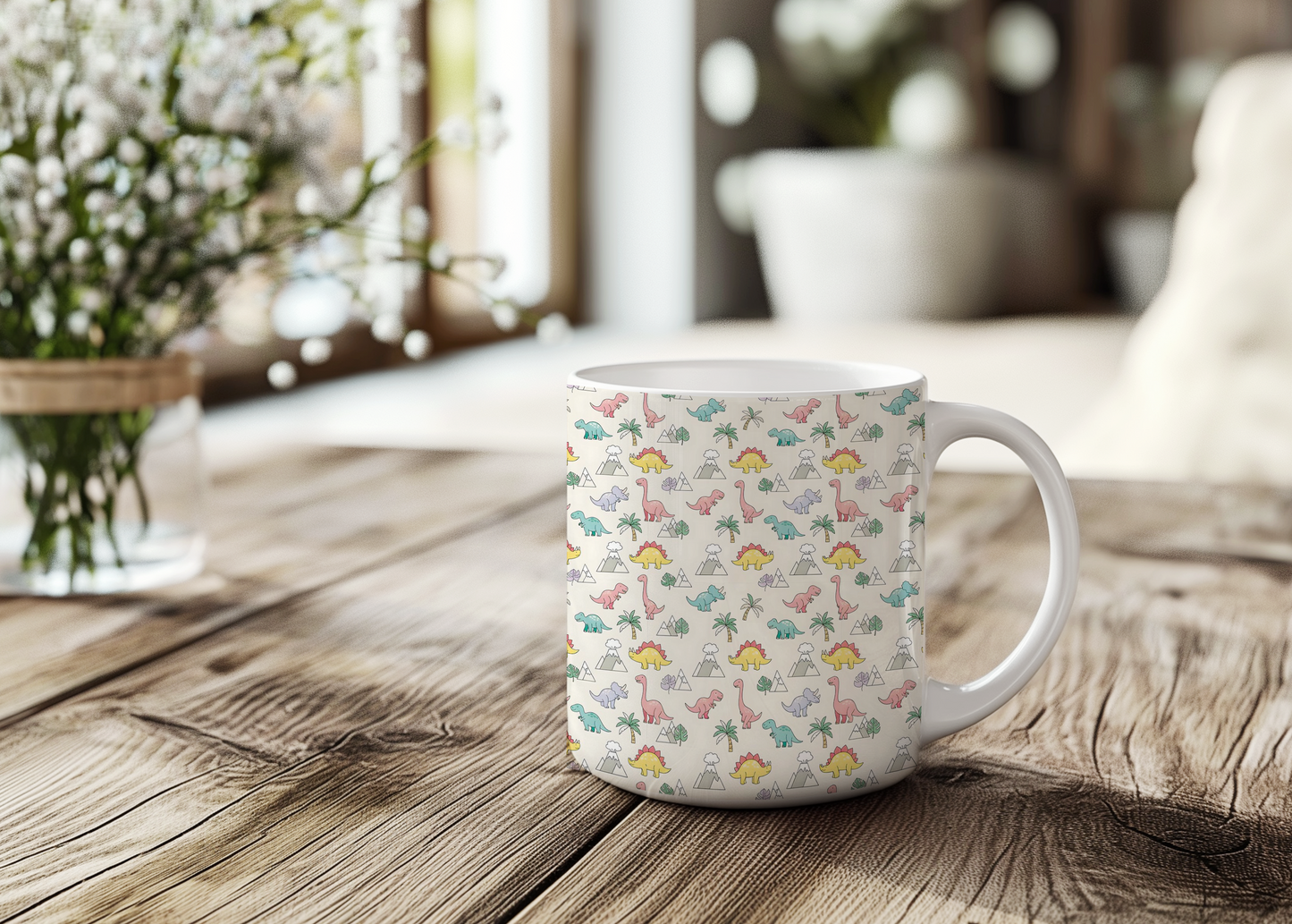 Dinosaur Volcano Wallpaper | Kids Room Digital Art Download | Nursery Seamless Pattern | Printable Wall Decor