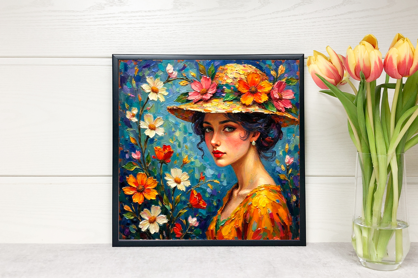 Beautiful Women Art Nouveau Prints – Digital Wall Art Set of 4, Elegant Vintage Style, High-Res Square Art