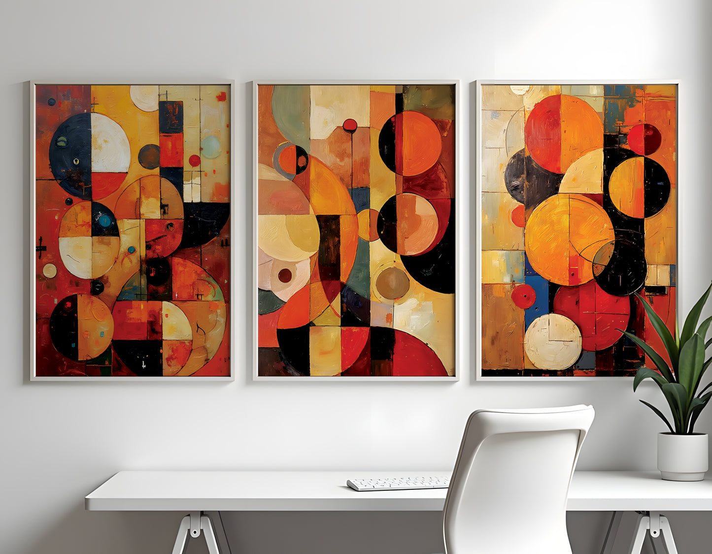 Boho Abstract Art Triptych Oil Painting Set (Digital Download)