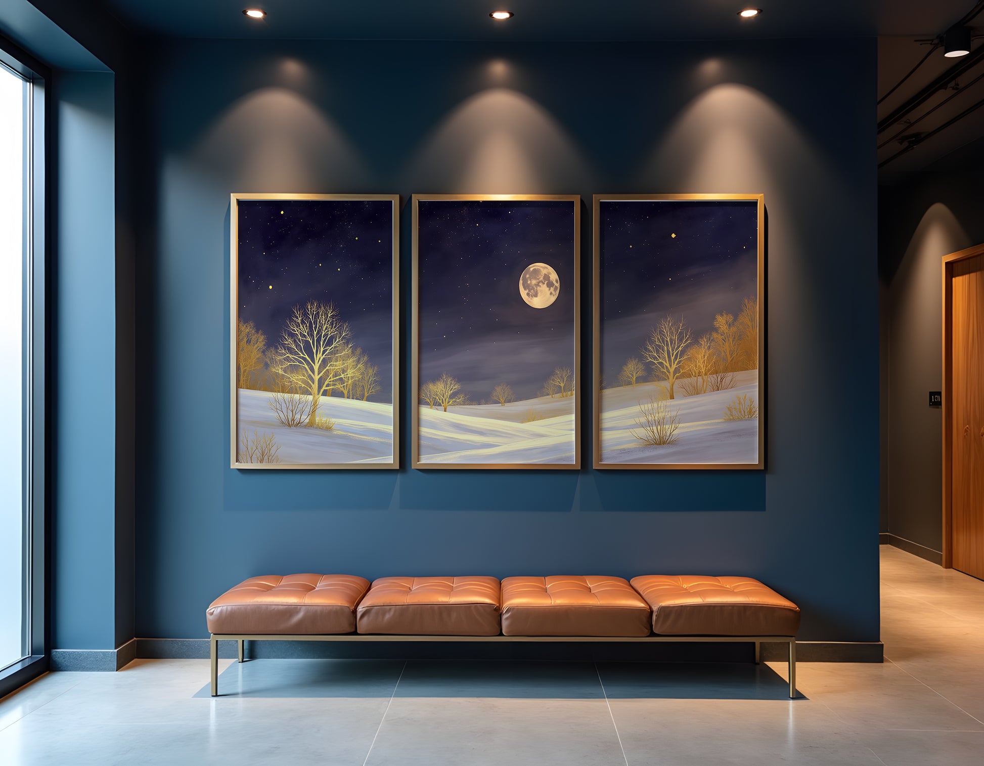Golden Moonlight Triptych Wall Art: Modern 3 Panel Wall Prints (Digital Download)