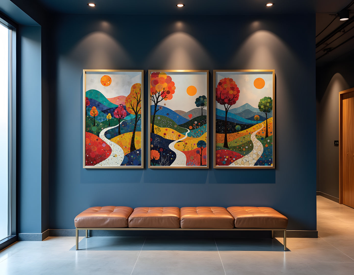 December Landscape Triptych, Vibrant Mixed Media Wall Art, Winter Digital Download, 3 Panel Printable Artwork, 24x36 JPG, Modern Living Room Decor