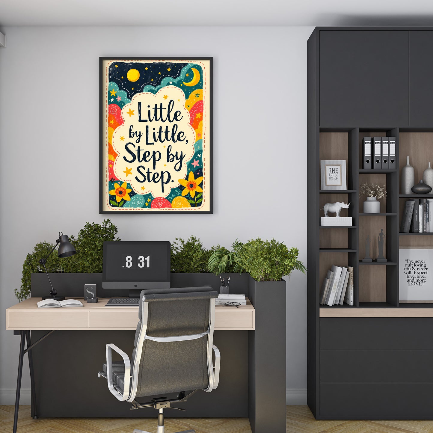 Little By Little Step by Step Quote Print | Vintage Style Wall Art | 24x36 inch 300 DPI Digital Download | Calming Inspirational Poster for Home or Office