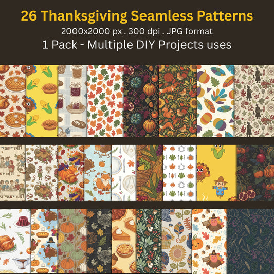 26 Thanksgiving Seamless Patterns (Digital Download)