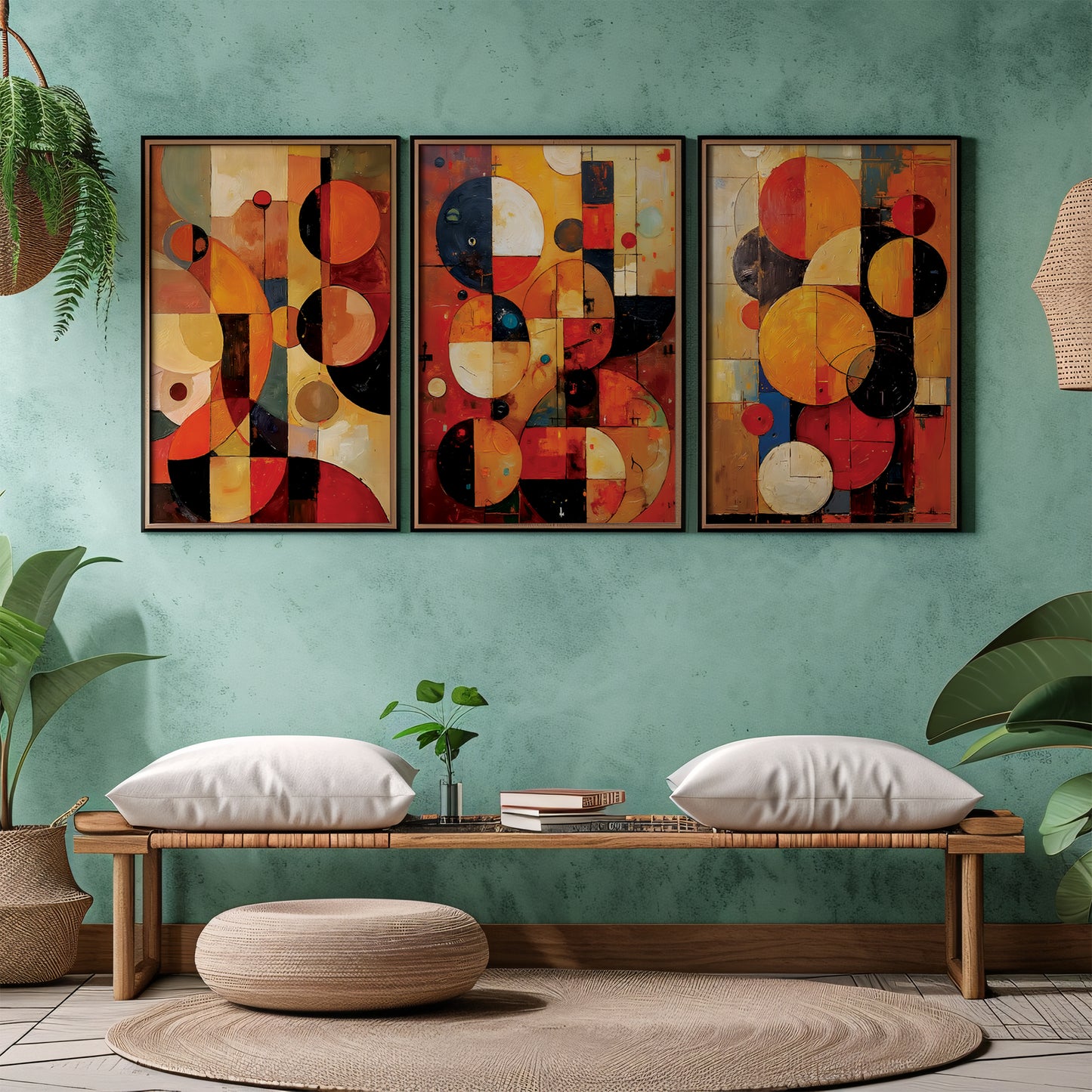 Boho Abstract Art Triptych Oil Painting Set (Digital Download)