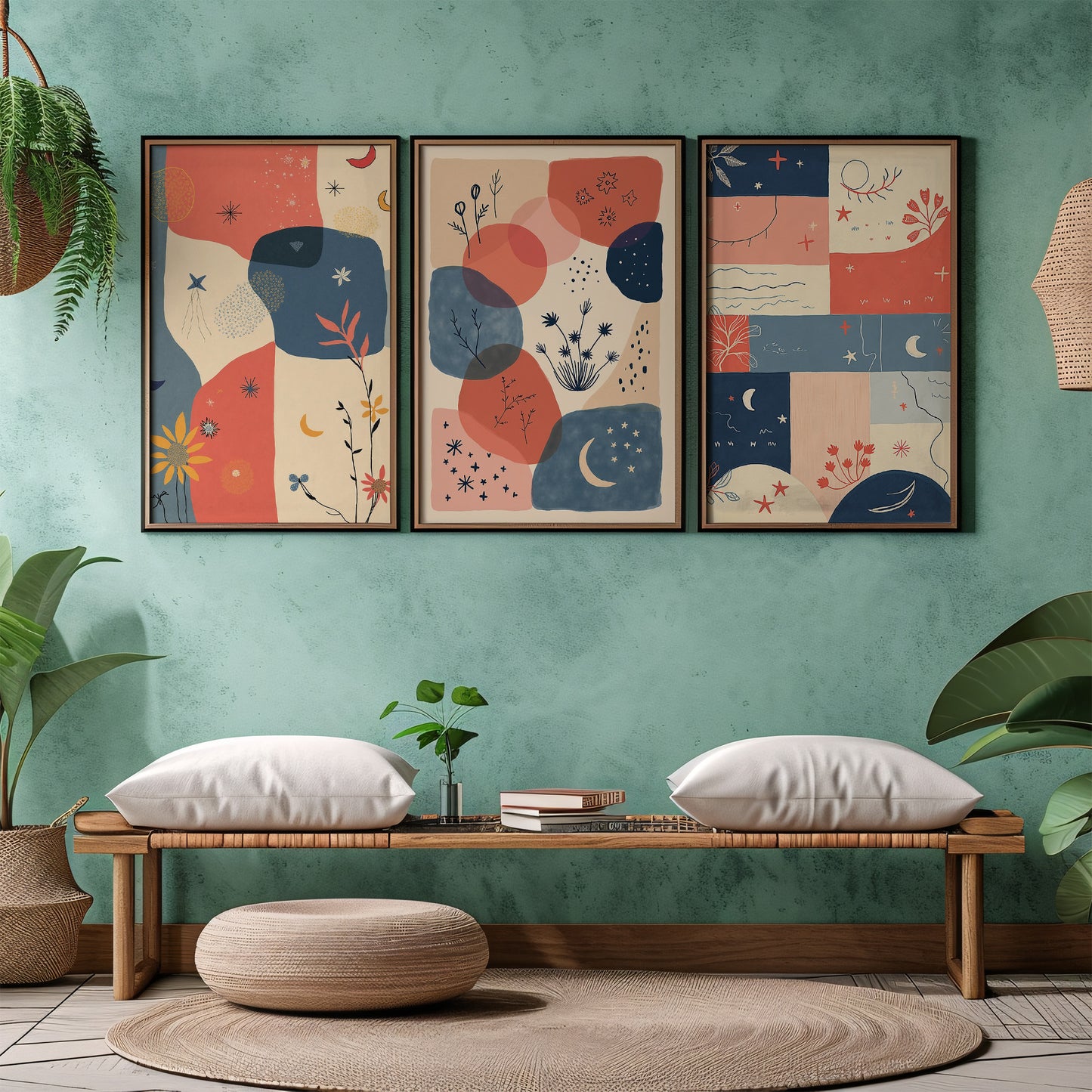 Set of 3 Boho Art | Minimalist Neutral Decor | 24x36 inch 300 DPI Digital Download | Calming Modern Art for Living Room, Bedroom, or Office