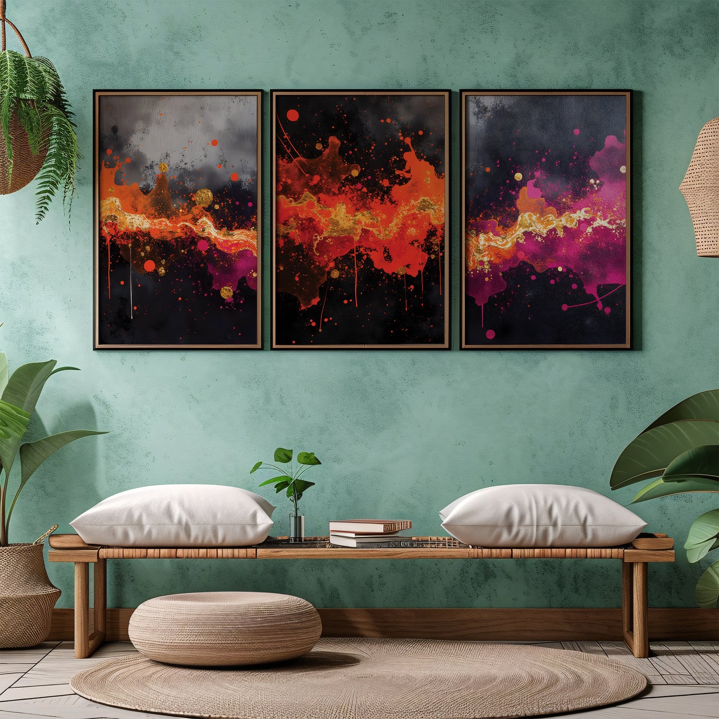 Nebula Color Splash Triptych | Set of 3 Wall Art Prints | Digital Download | Modern Galaxy Artwork for Living Room or Office