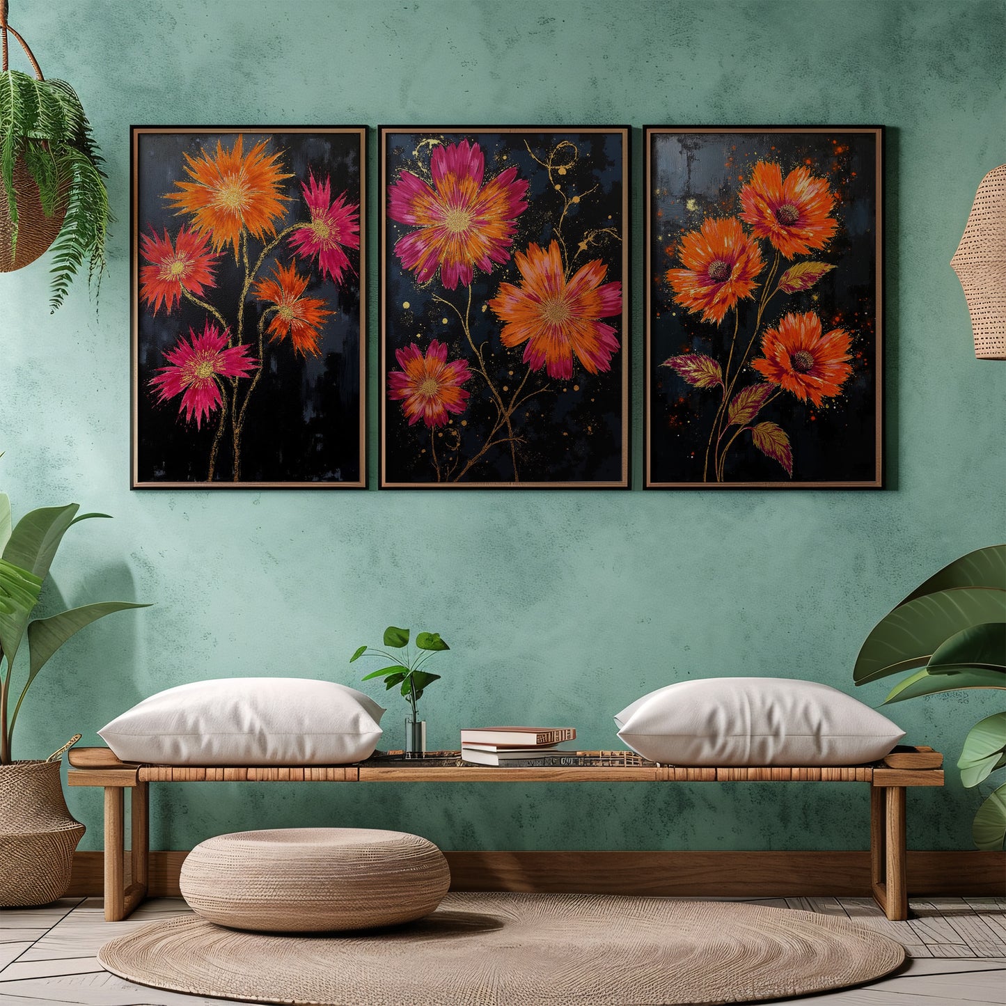 Set of 3 Boho Wall Art Prints | 24x36 inch 300 DPI Digital Download | Calming Modern Art for Living Room, Bedroom, or Office