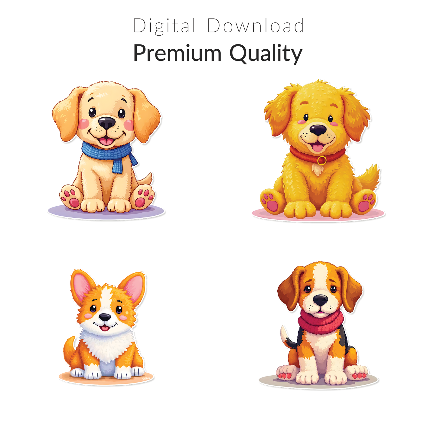 Cute Puppies PNG Sticker Pack | 28 Clipart + Puppies 2026 Calendar | Printable Dog Art Download