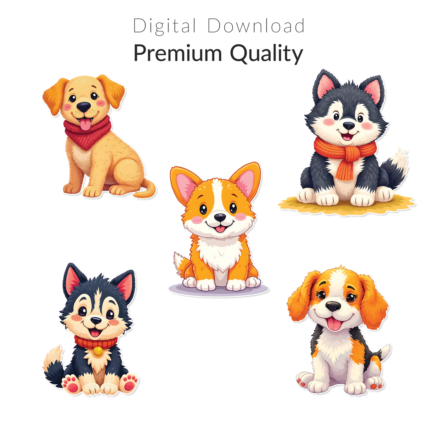 Cute Puppies PNG Sticker Pack | 28 Clipart + Puppies 2026 Calendar | Printable Dog Art Download