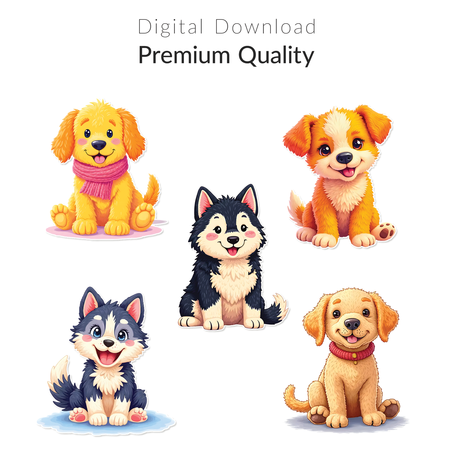 Cute Puppies PNG Sticker Pack | 28 Clipart + Puppies 2026 Calendar | Printable Dog Art Download