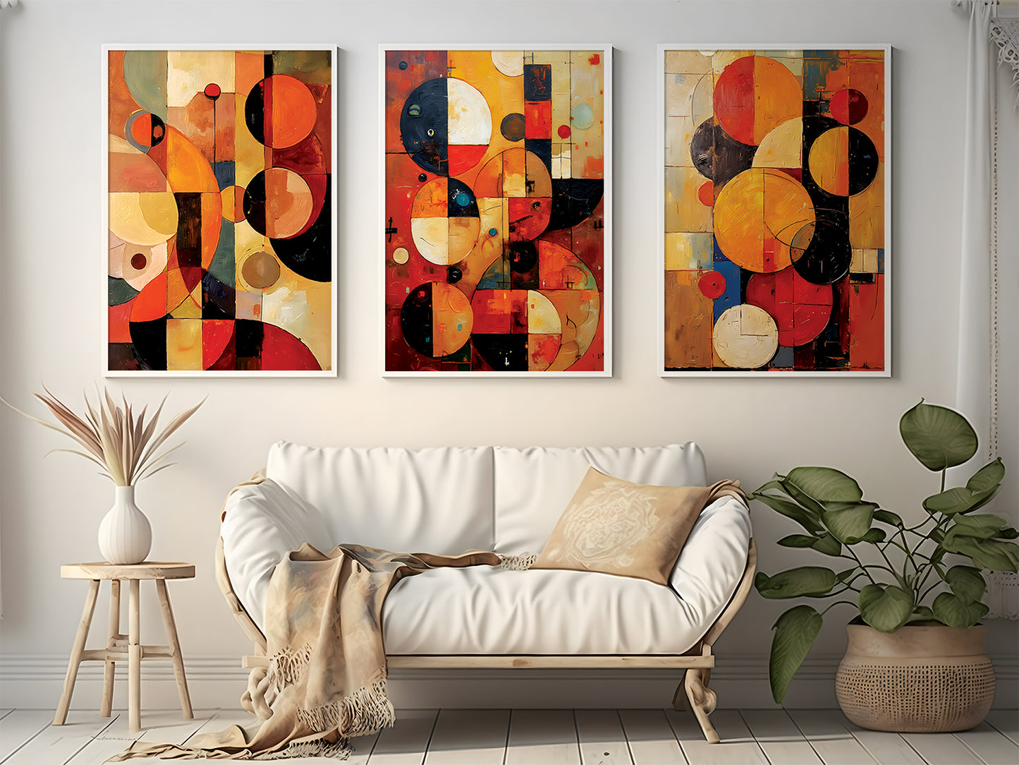 Boho Abstract Art Triptych Oil Painting Set (Digital Download)