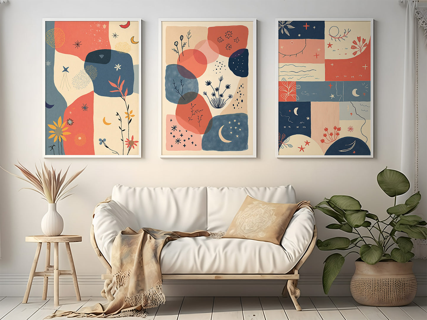 Set of 3 Boho Art | Minimalist Neutral Decor | 24x36 inch 300 DPI Digital Download | Calming Modern Art for Living Room, Bedroom, or Office