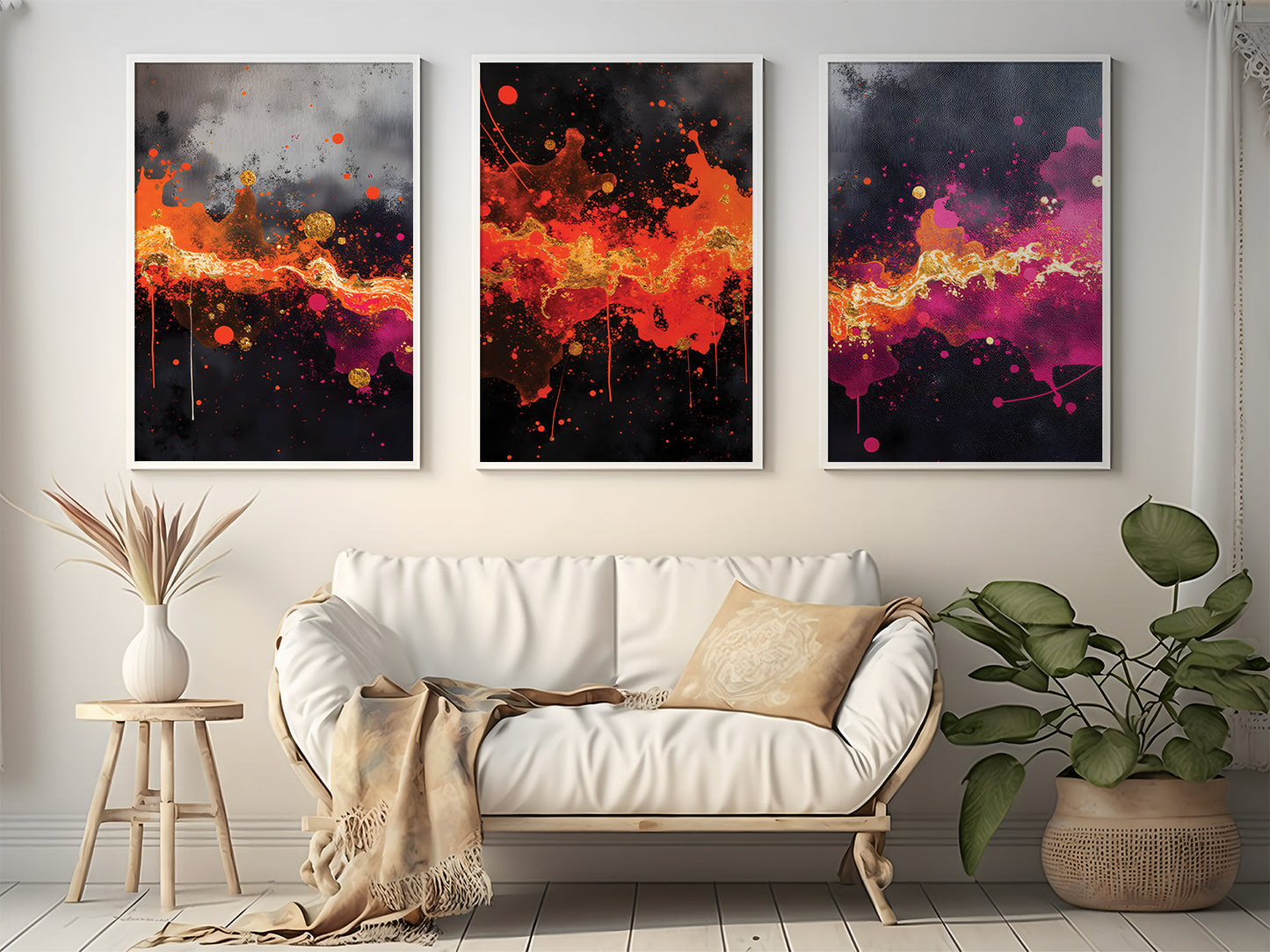 Nebula Color Splash Triptych | Set of 3 Wall Art Prints | Digital Download | Modern Galaxy Artwork for Living Room or Office