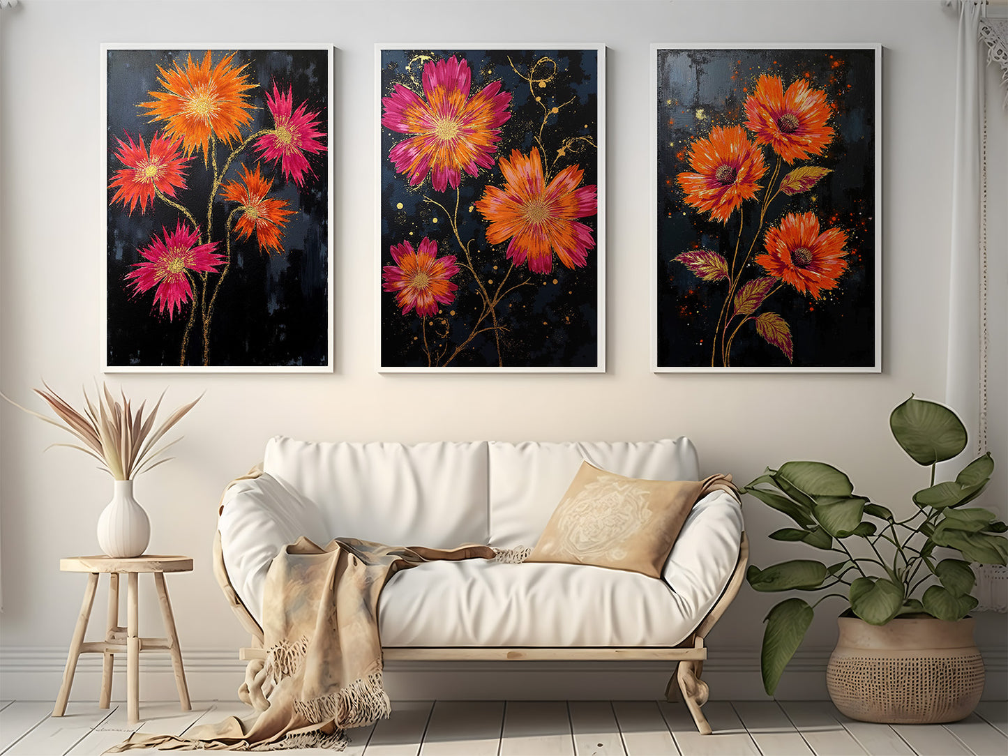 Set of 3 Boho Wall Art Prints | 24x36 inch 300 DPI Digital Download | Calming Modern Art for Living Room, Bedroom, or Office