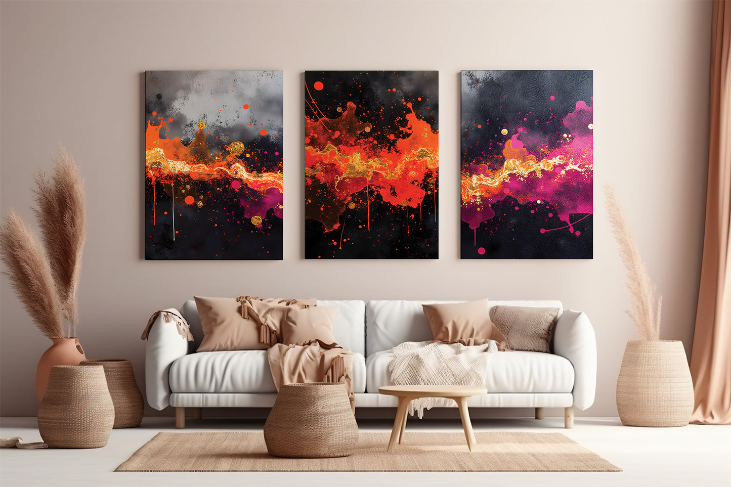 Nebula Color Splash Triptych | Set of 3 Wall Art Prints | Digital Download | Modern Galaxy Artwork for Living Room or Office