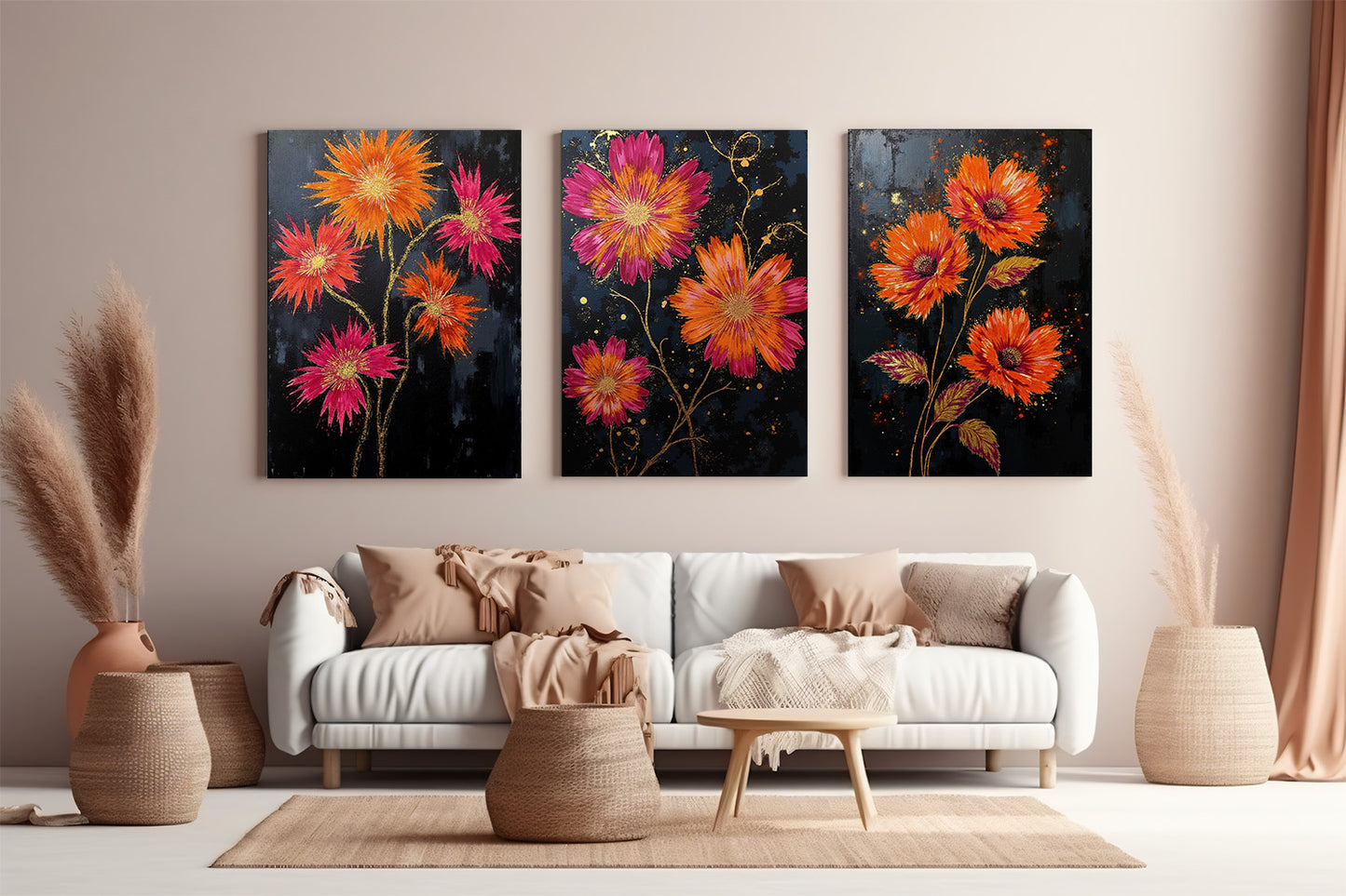 Set of 3 Boho Wall Art Prints | 24x36 inch 300 DPI Digital Download | Calming Modern Art for Living Room, Bedroom, or Office