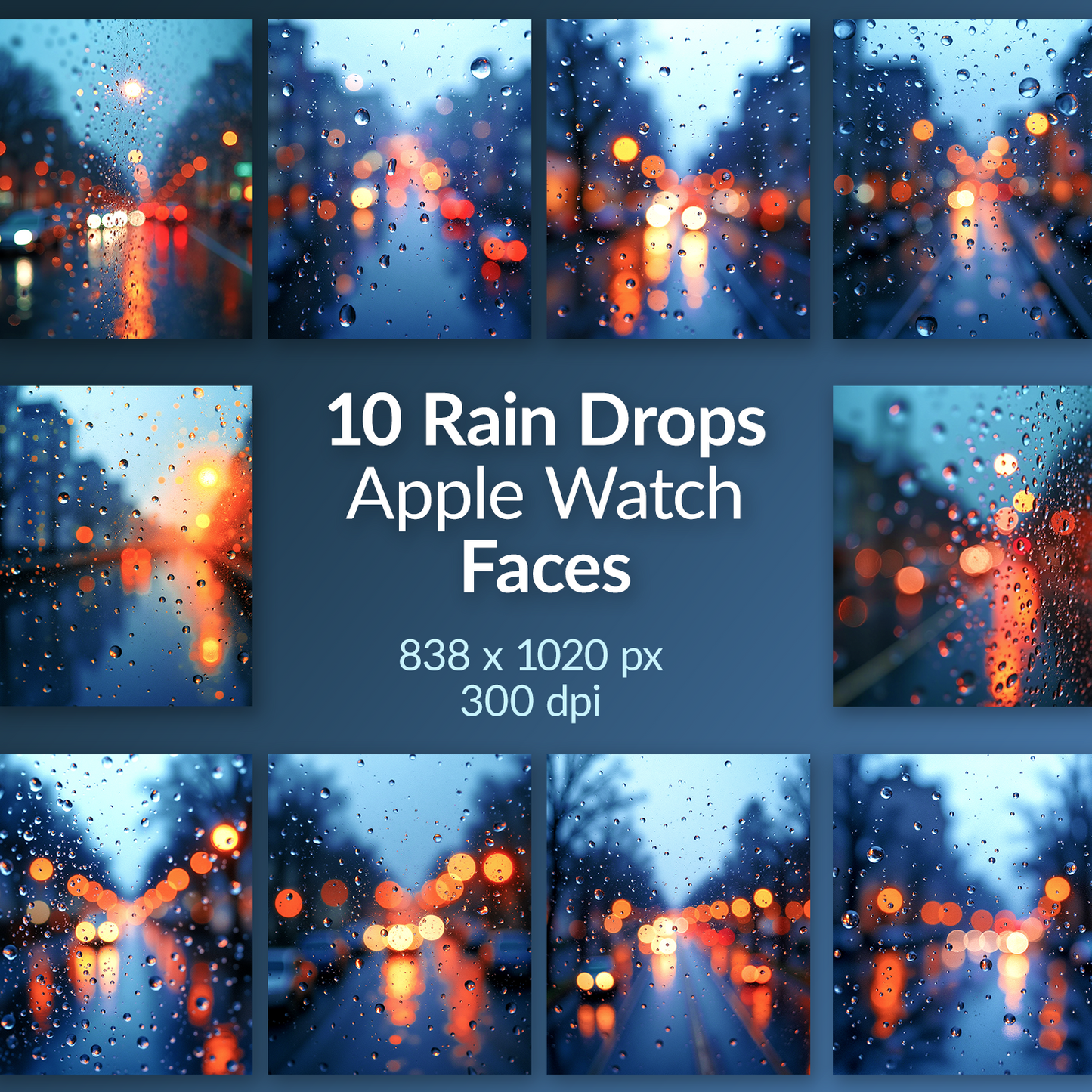 Watch Faces Digital Download | Raindrops on Window Backgrounds | Aesthetic Watch Wallpapers Pack