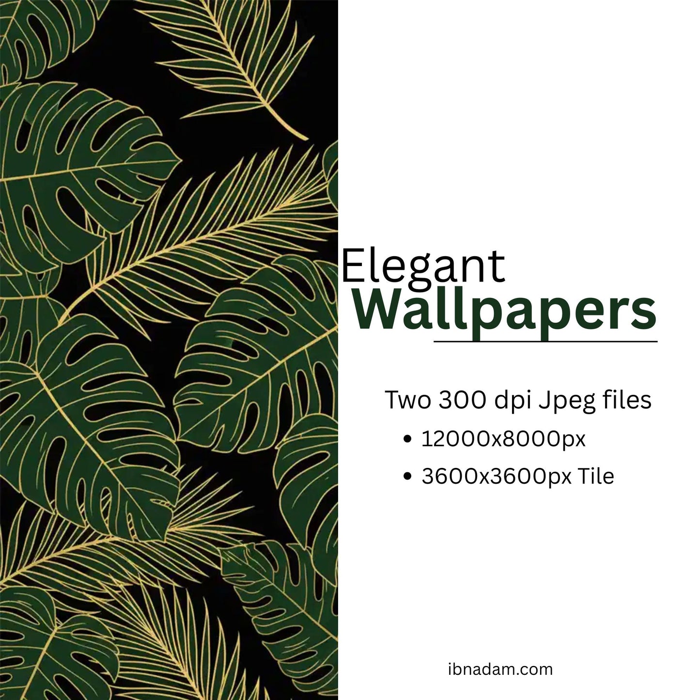 Luxury Monstera Seamless Pattern | Emerald Green & Gold Foil Tropical Leaves | Digital Download for Wallpaper, Fabric, Gifts