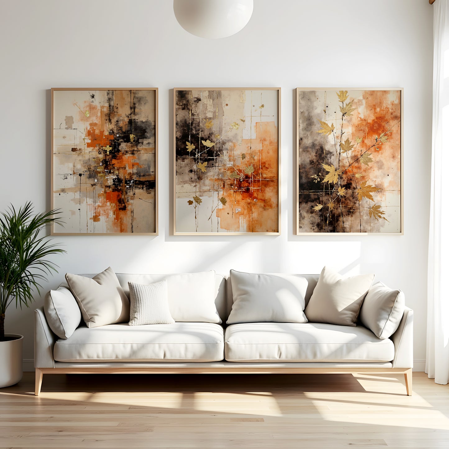 Triptych Wall Art Set | Abstract Boho Autumn Prints | Digital Download | Fall Themed Decor for Living Room & Bedroom