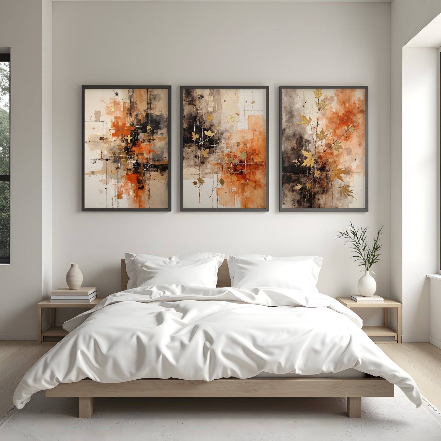 Triptych Wall Art Set | Abstract Boho Autumn Prints | Digital Download | Fall Themed Decor for Living Room & Bedroom