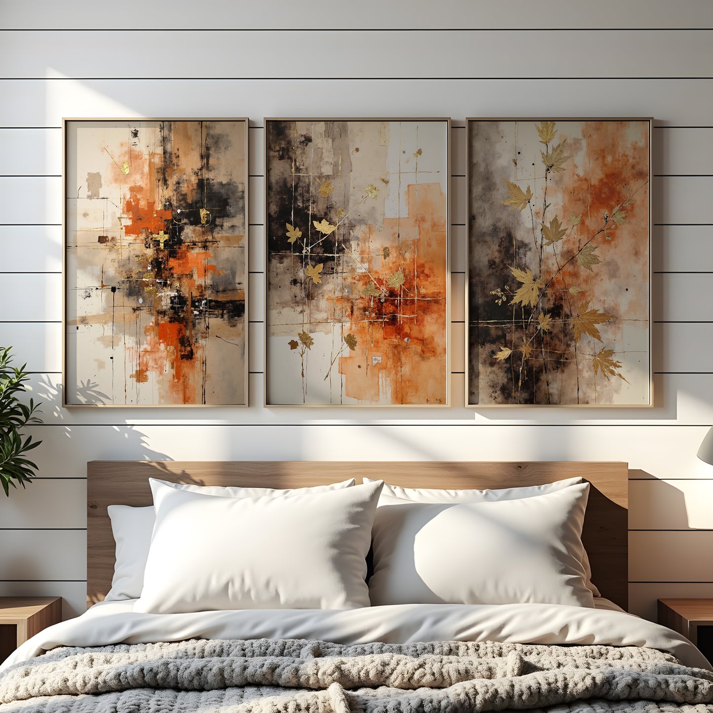 Triptych Wall Art Set | Abstract Boho Autumn Prints | Digital Download | Fall Themed Decor for Living Room & Bedroom