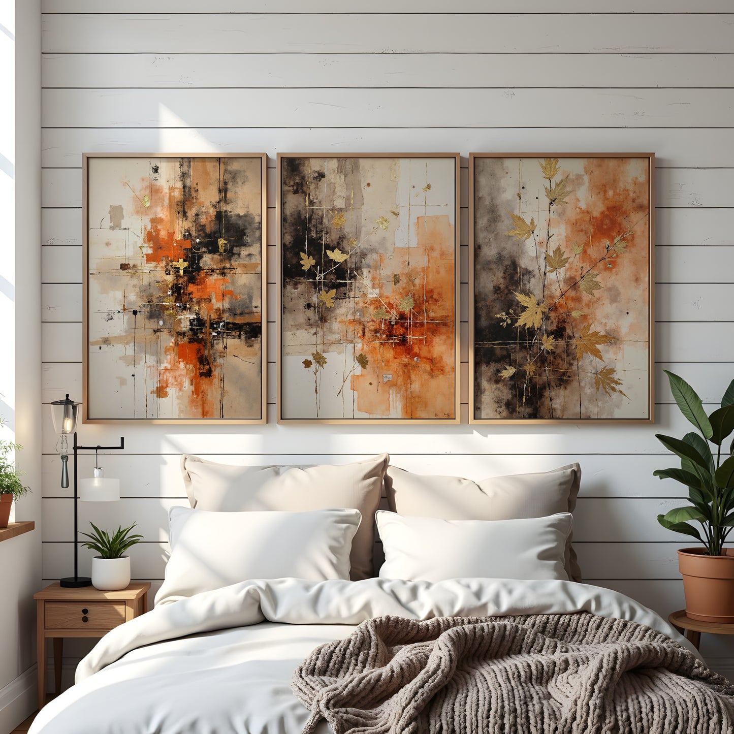 Triptych Wall Art Set | Abstract Boho Autumn Prints | Digital Download | Fall Themed Decor for Living Room & Bedroom