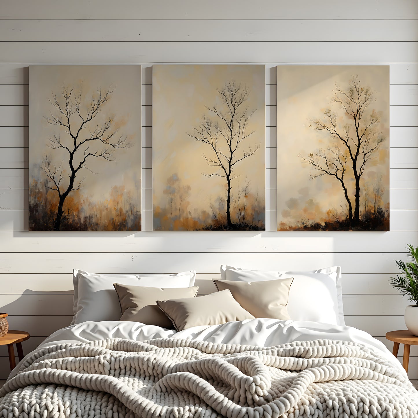 Fall Tree Painting Triptych Oil Painting Set (Digital Download)