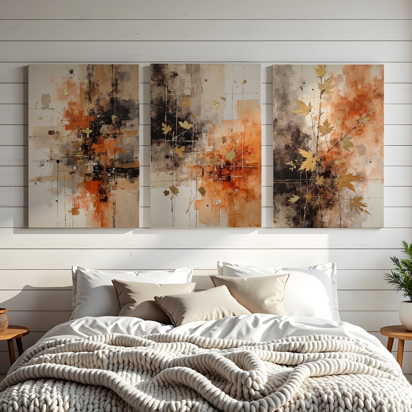 Triptych Wall Art Set | Abstract Boho Autumn Prints | Digital Download | Fall Themed Decor for Living Room & Bedroom