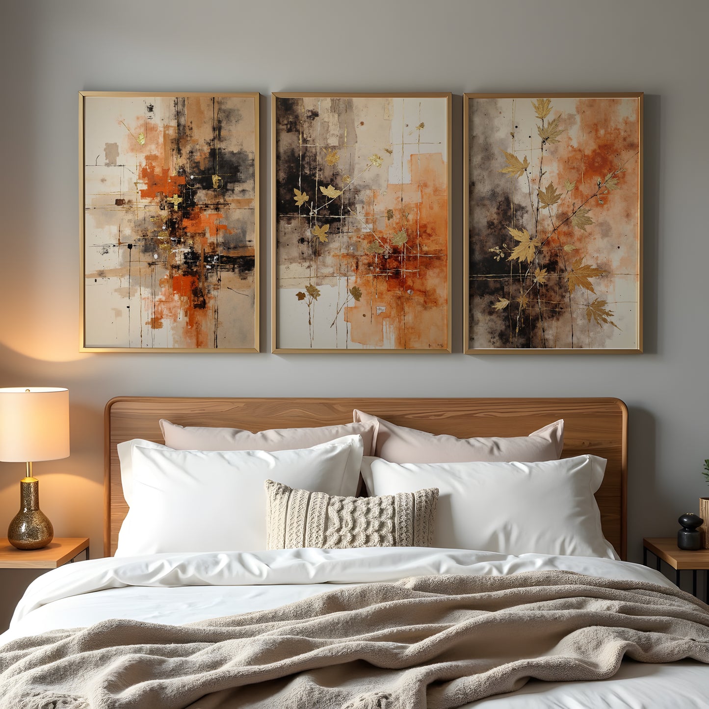 Triptych Wall Art Set | Abstract Boho Autumn Prints | Digital Download | Fall Themed Decor for Living Room & Bedroom