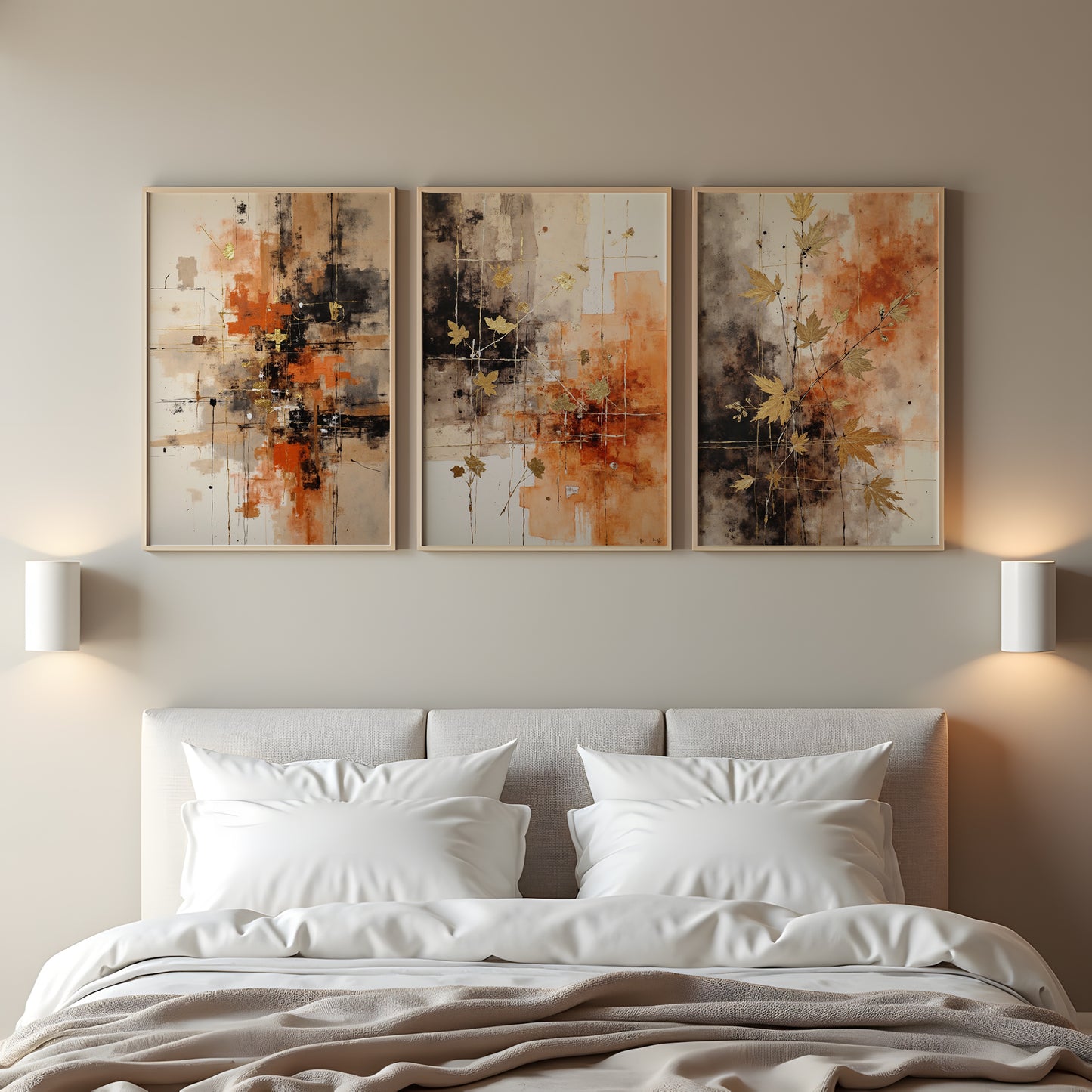 Triptych Wall Art Set | Abstract Boho Autumn Prints | Digital Download | Fall Themed Decor for Living Room & Bedroom