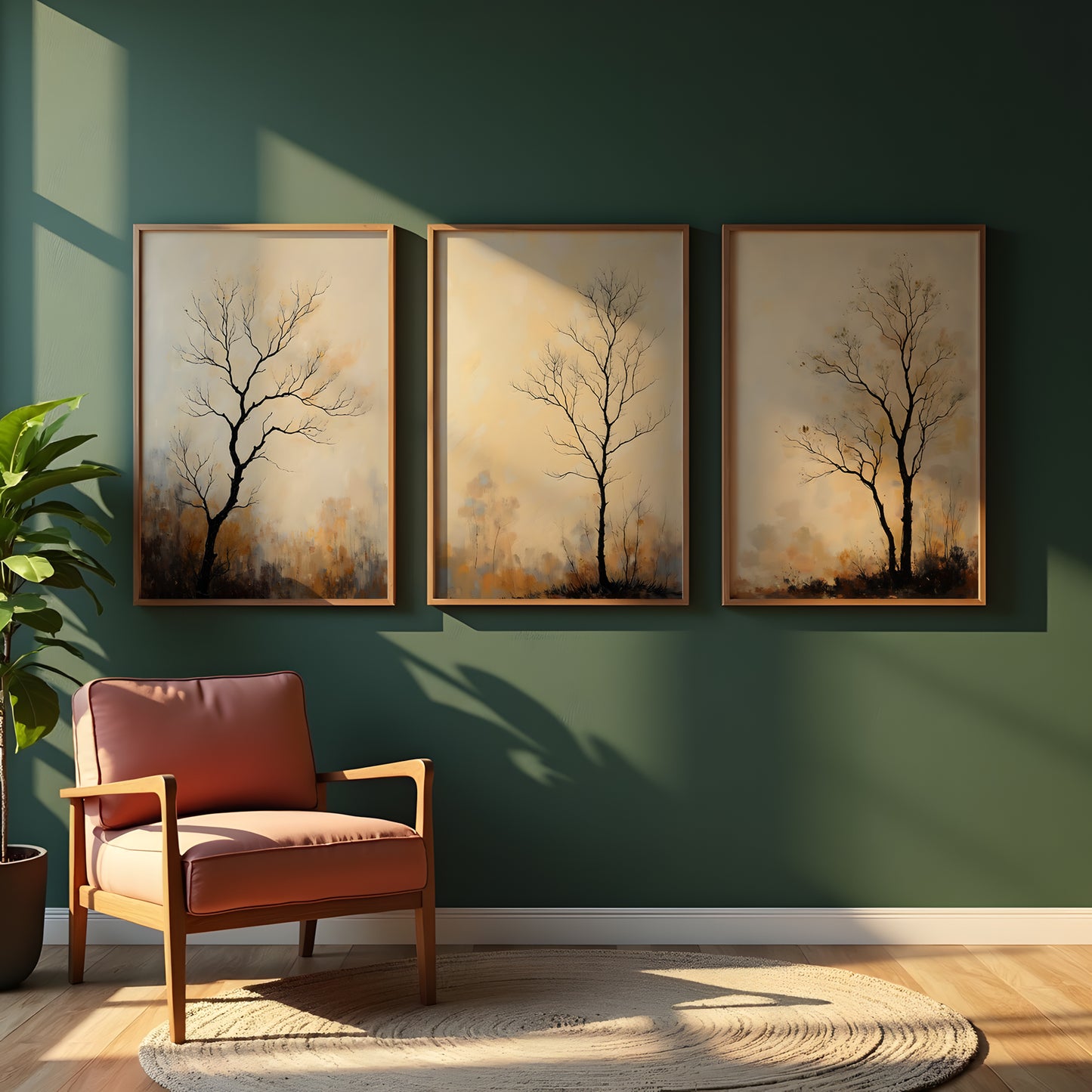 Fall Tree Painting Triptych Oil Painting Set (Digital Download)