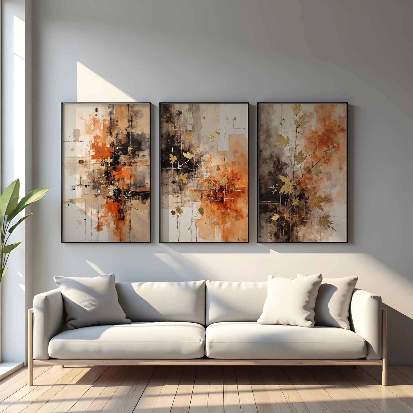 Triptych Wall Art Set | Abstract Boho Autumn Prints | Digital Download | Fall Themed Decor for Living Room & Bedroom