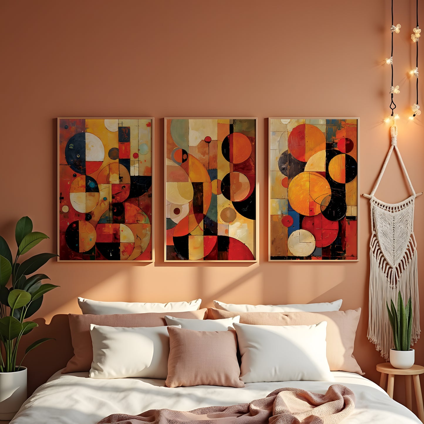 Boho Abstract Art Triptych Oil Painting Set (Digital Download)