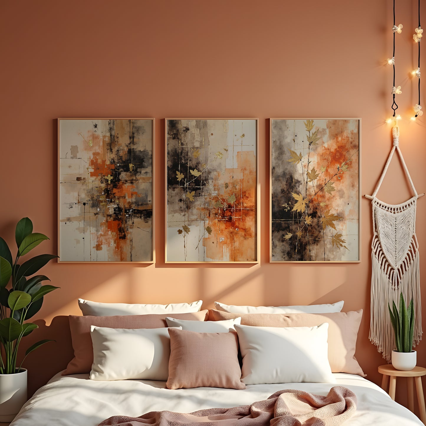 Triptych Wall Art Set | Abstract Boho Autumn Prints | Digital Download | Fall Themed Decor for Living Room & Bedroom