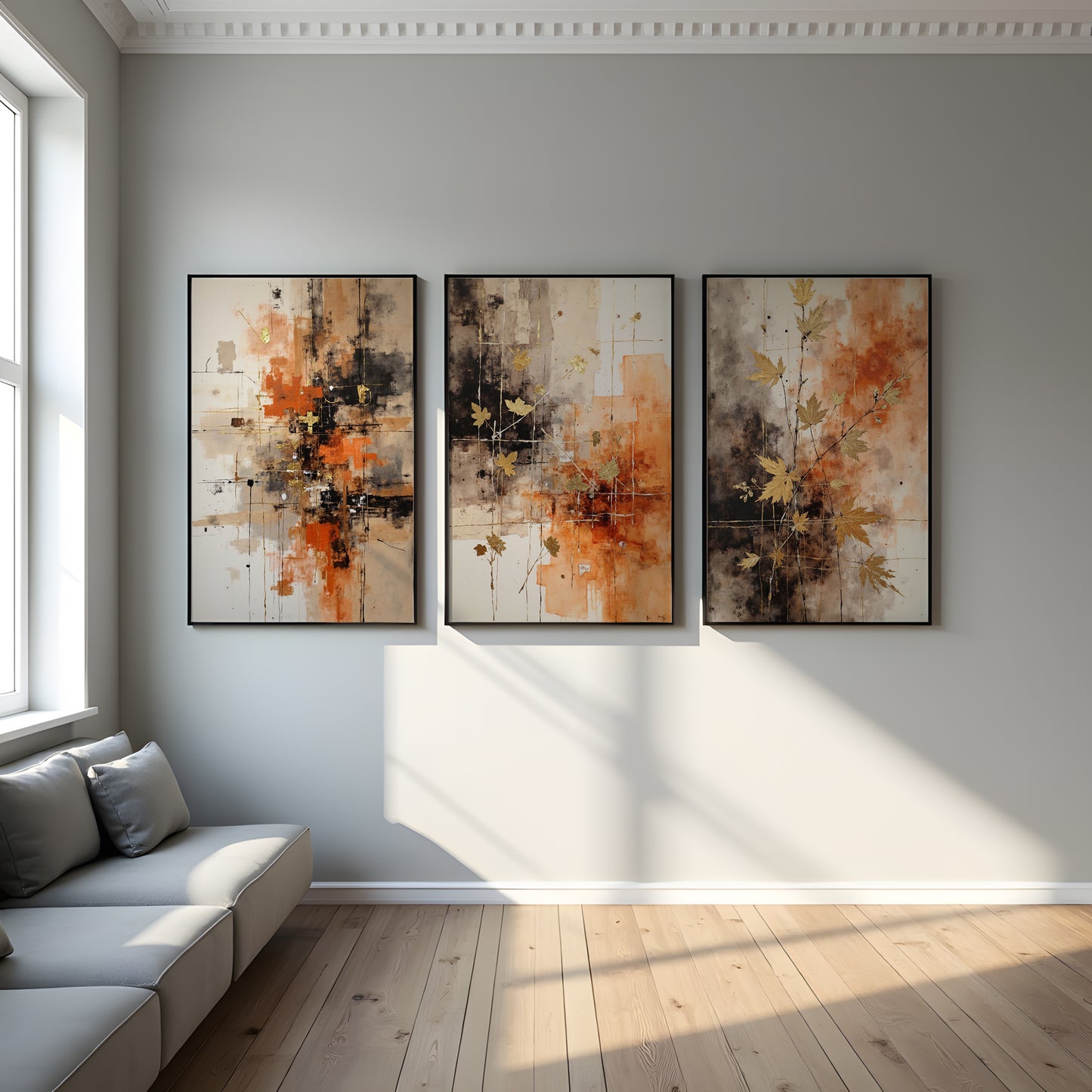 Triptych Wall Art Set | Abstract Boho Autumn Prints | Digital Download | Fall Themed Decor for Living Room & Bedroom