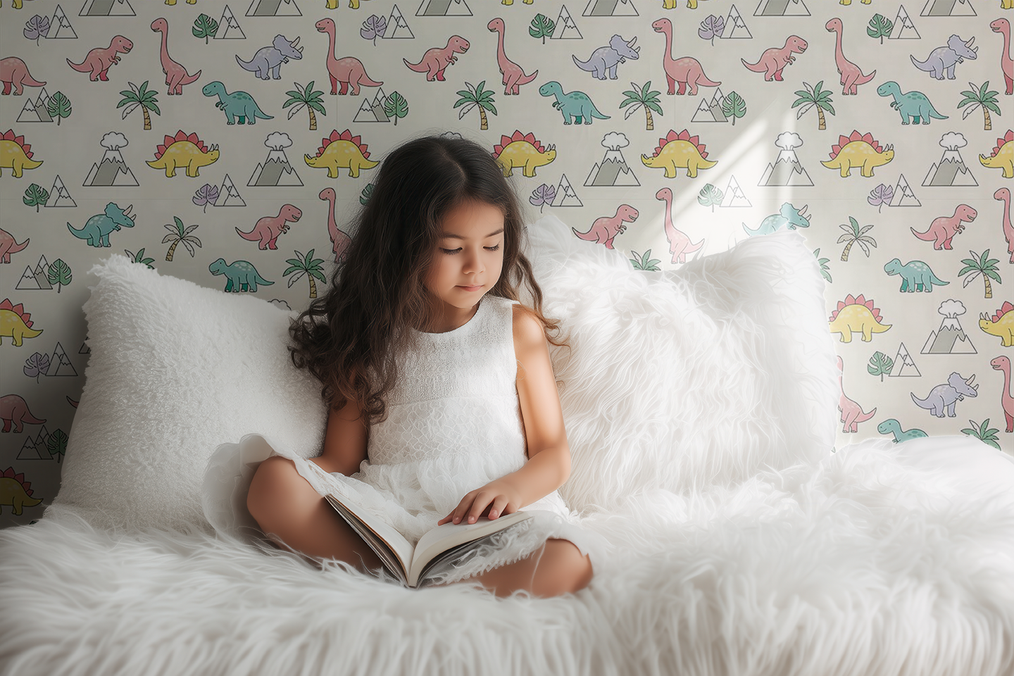 Dinosaur Volcano Wallpaper | Kids Room Digital Art Download | Nursery Seamless Pattern | Printable Wall Decor