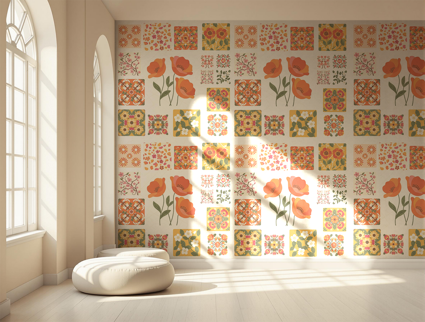 Flower Grid Digital Download | Modern Floral Wall Art | Seamless Pattern for Wallpaper, Crafts & Prints