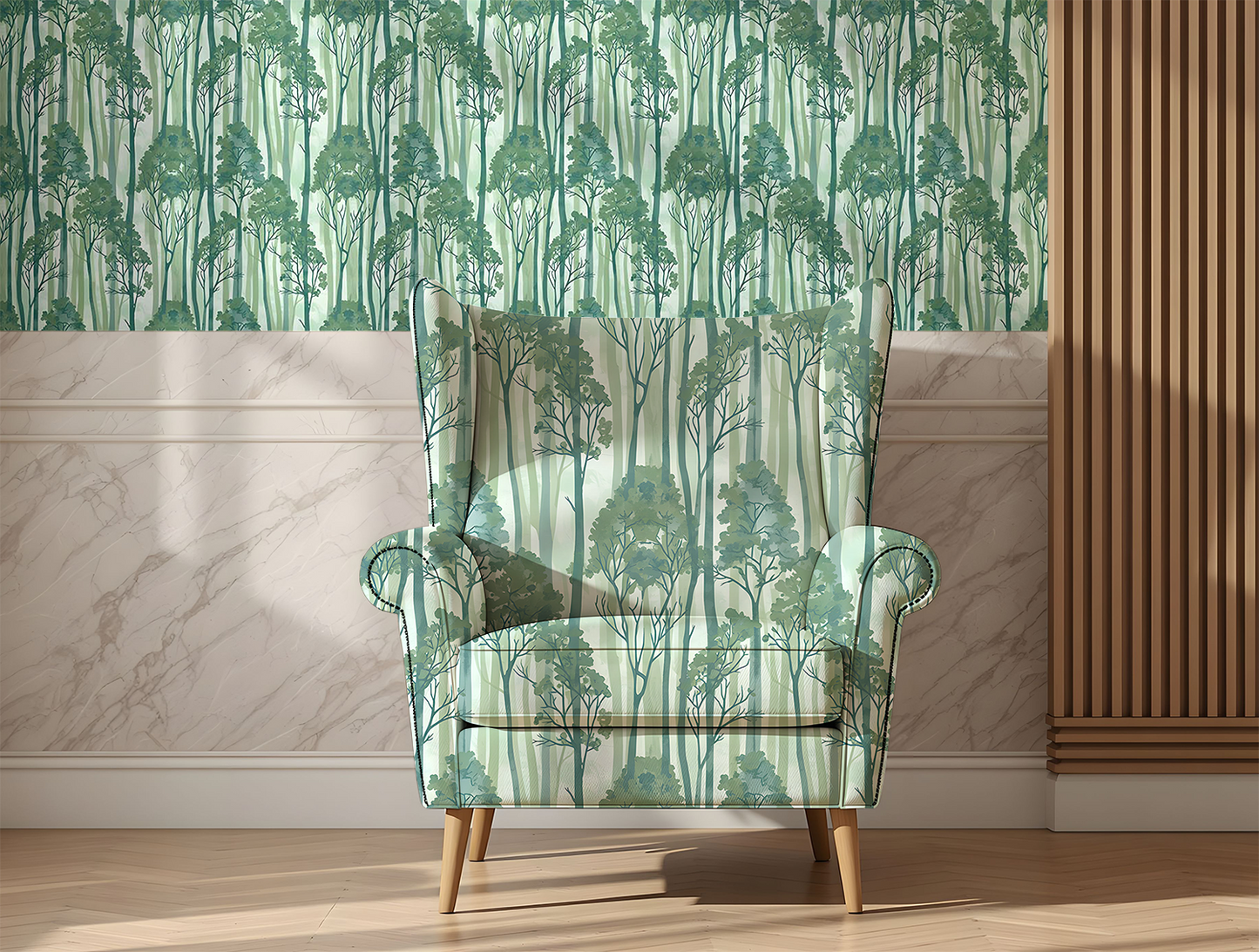 Seamless Sage Green Forest Trees Pattern | Boho Digital Art Download for Wallpaper, Fabric, Gifts & Crafts