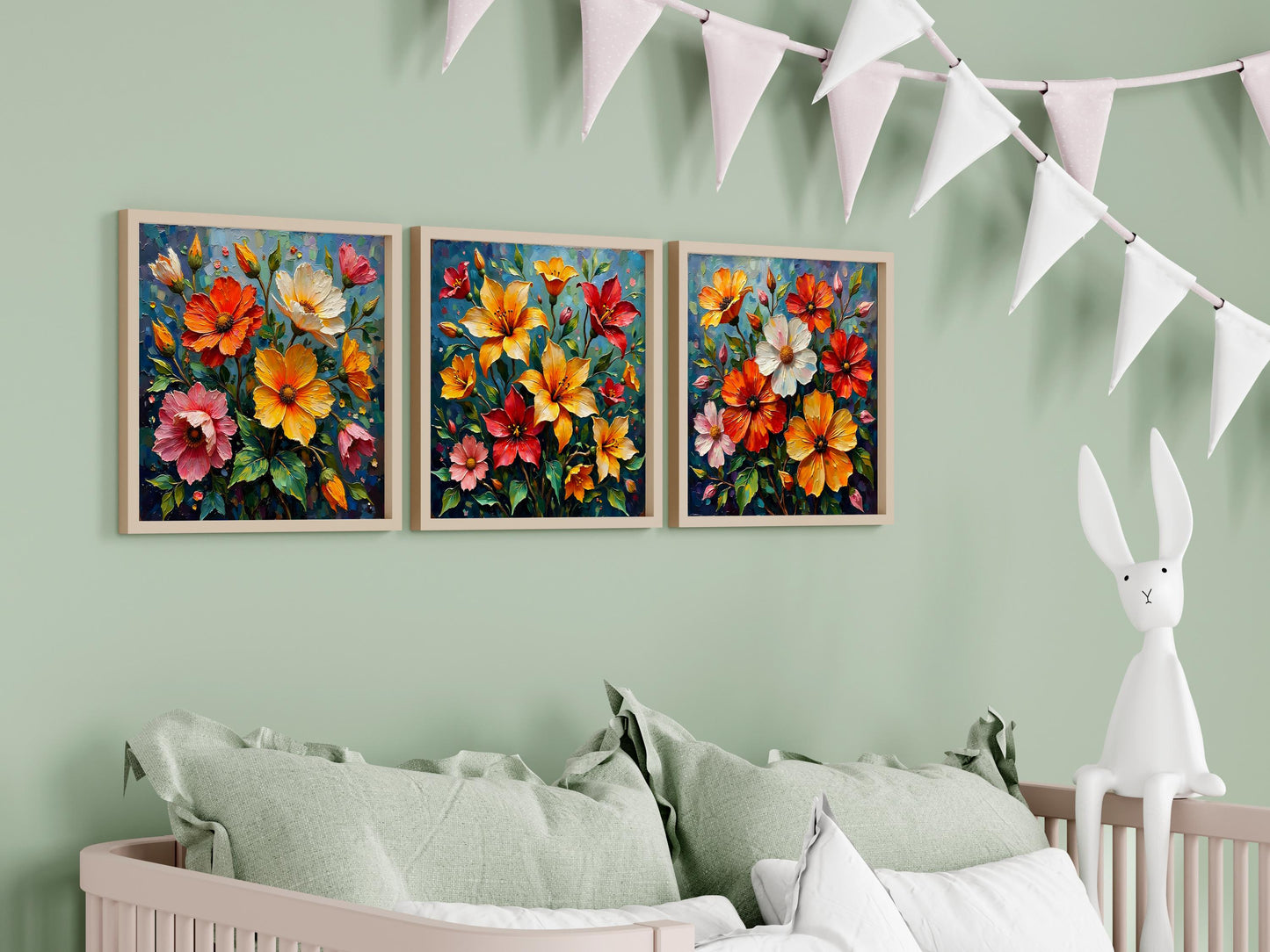 Art Nouveau Flower Prints – Digital Wall Art Set of 3, Elegant Floral Posters, High-Res Square Artwork