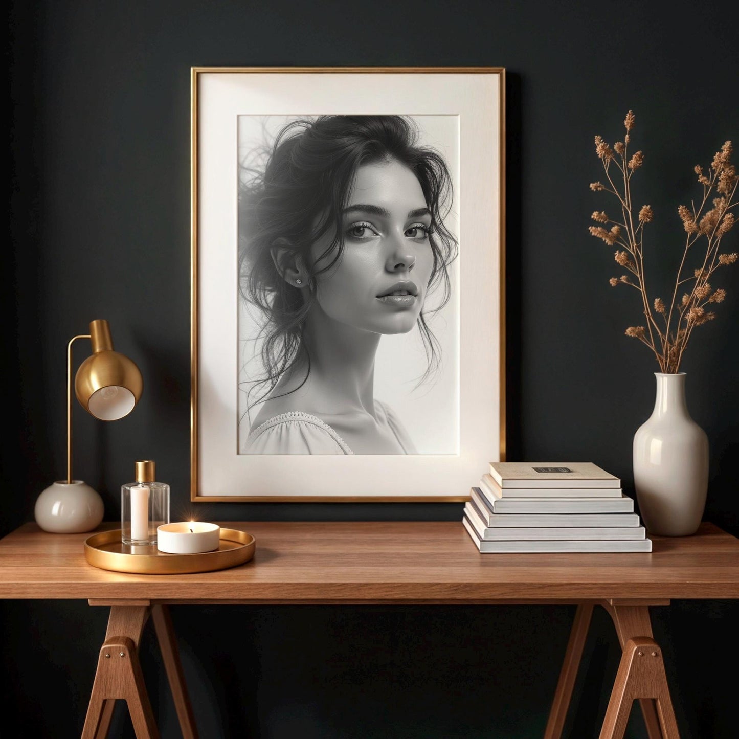 Beautiful Lady Portrait - Black and White | Digital Wall Art | Elegant Female Face | Printable Decor | B&W Aesthetic Art Download