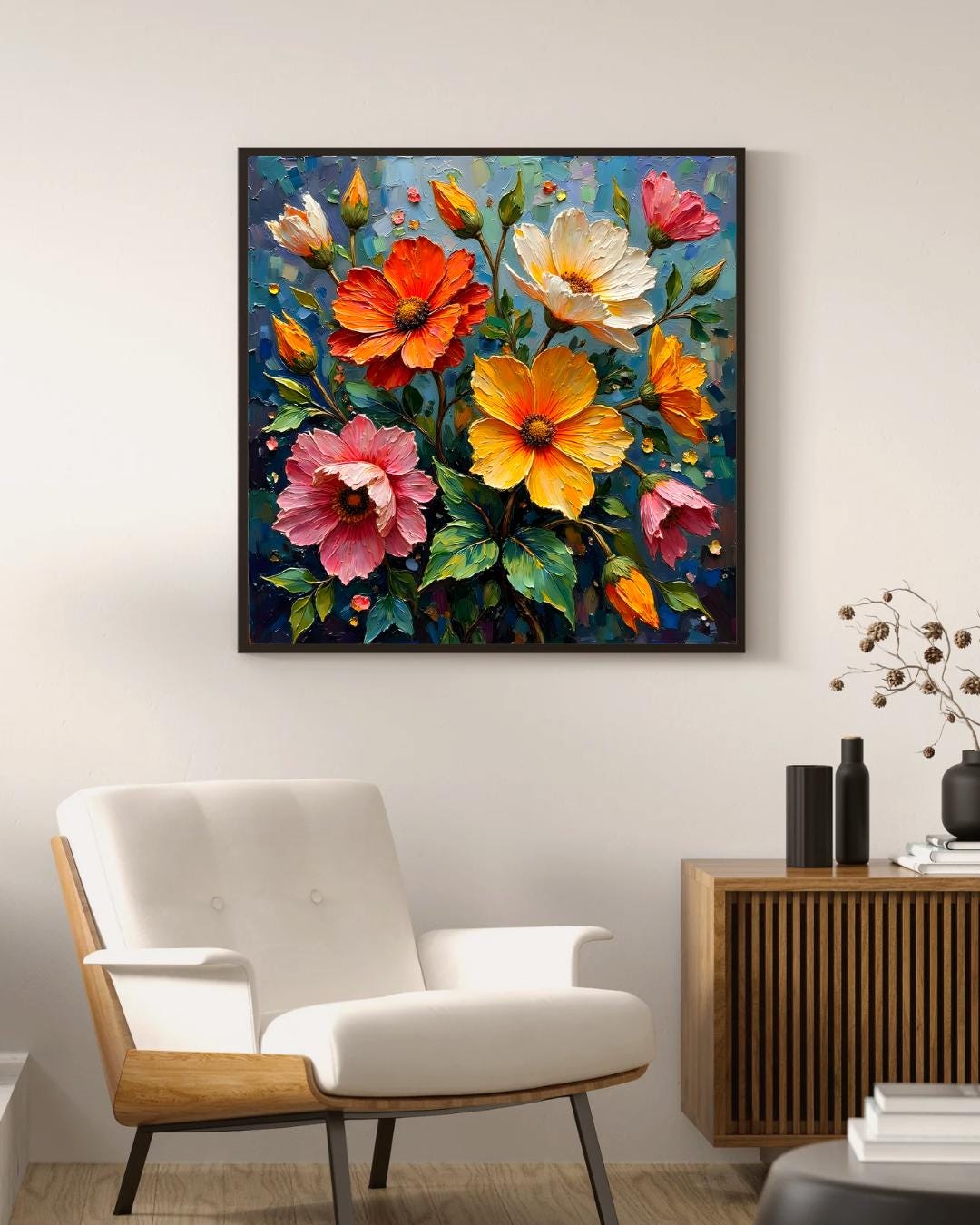 Art Nouveau Flower Prints – Digital Wall Art Set of 3, Elegant Floral Posters, High-Res Square Artwork