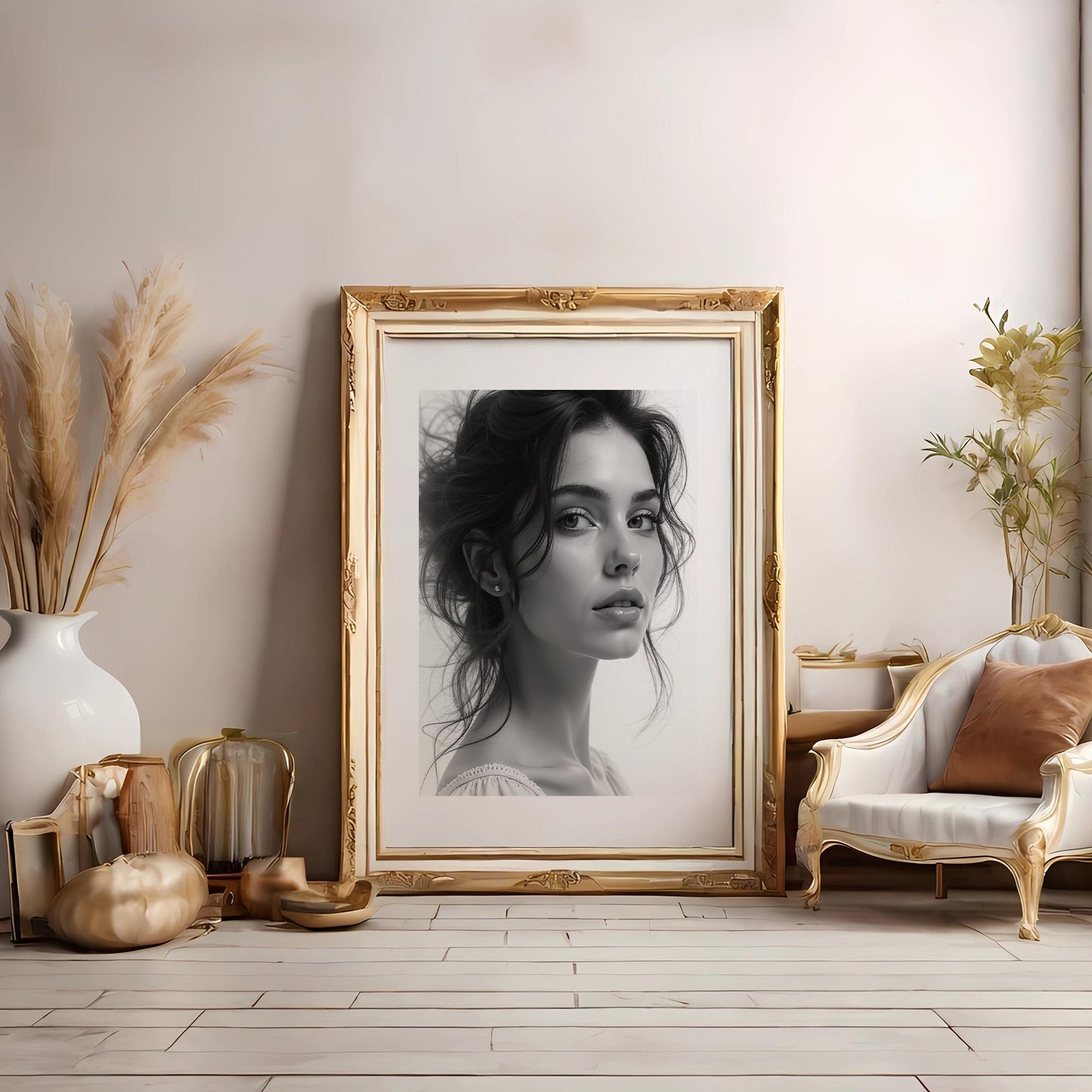 Beautiful Lady Portrait - Black and White | Digital Wall Art | Elegant Female Face | Printable Decor | B&W Aesthetic Art Download
