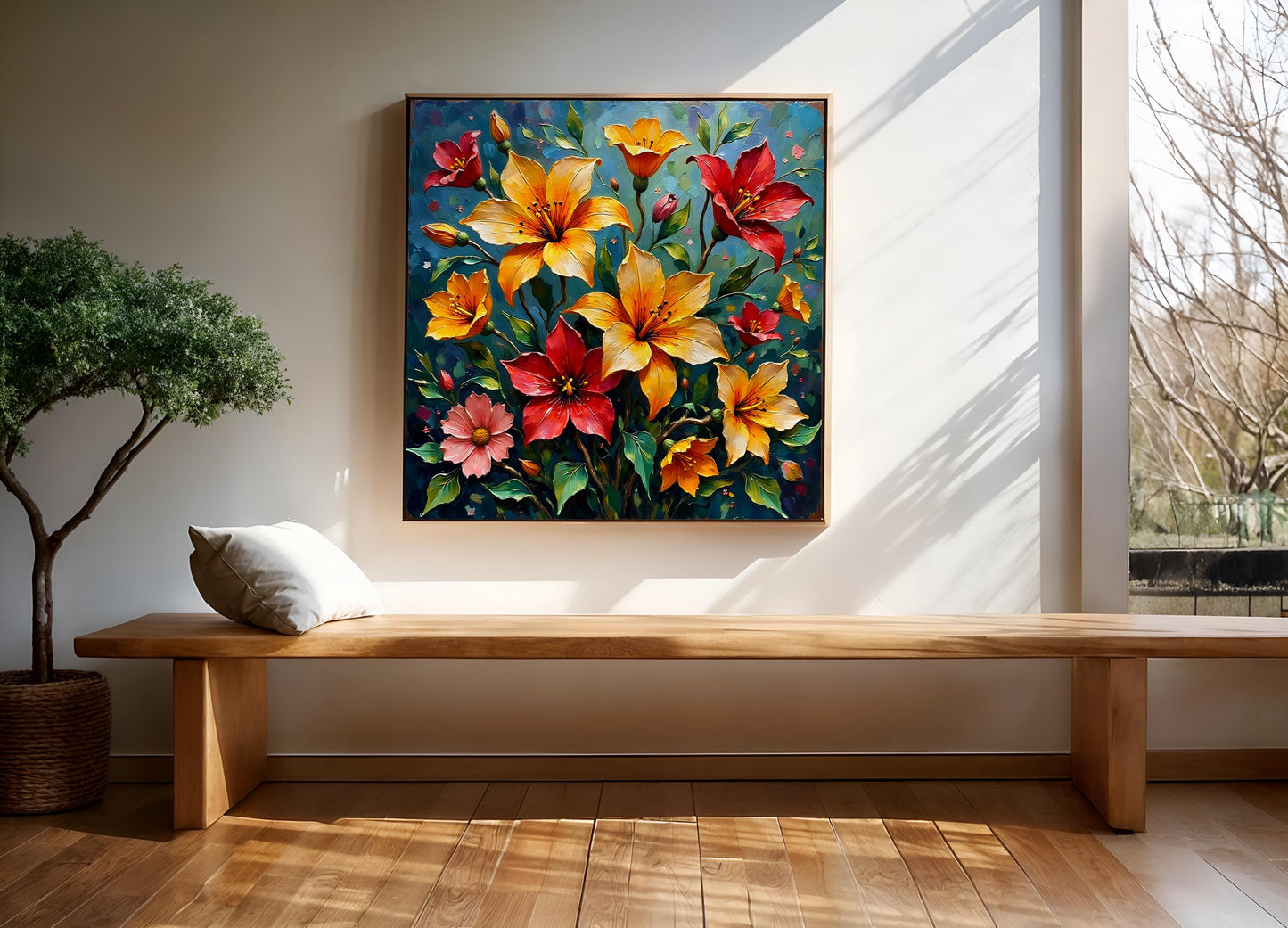 Art Nouveau Flower Prints – Digital Wall Art Set of 3, Elegant Floral Posters, High-Res Square Artwork