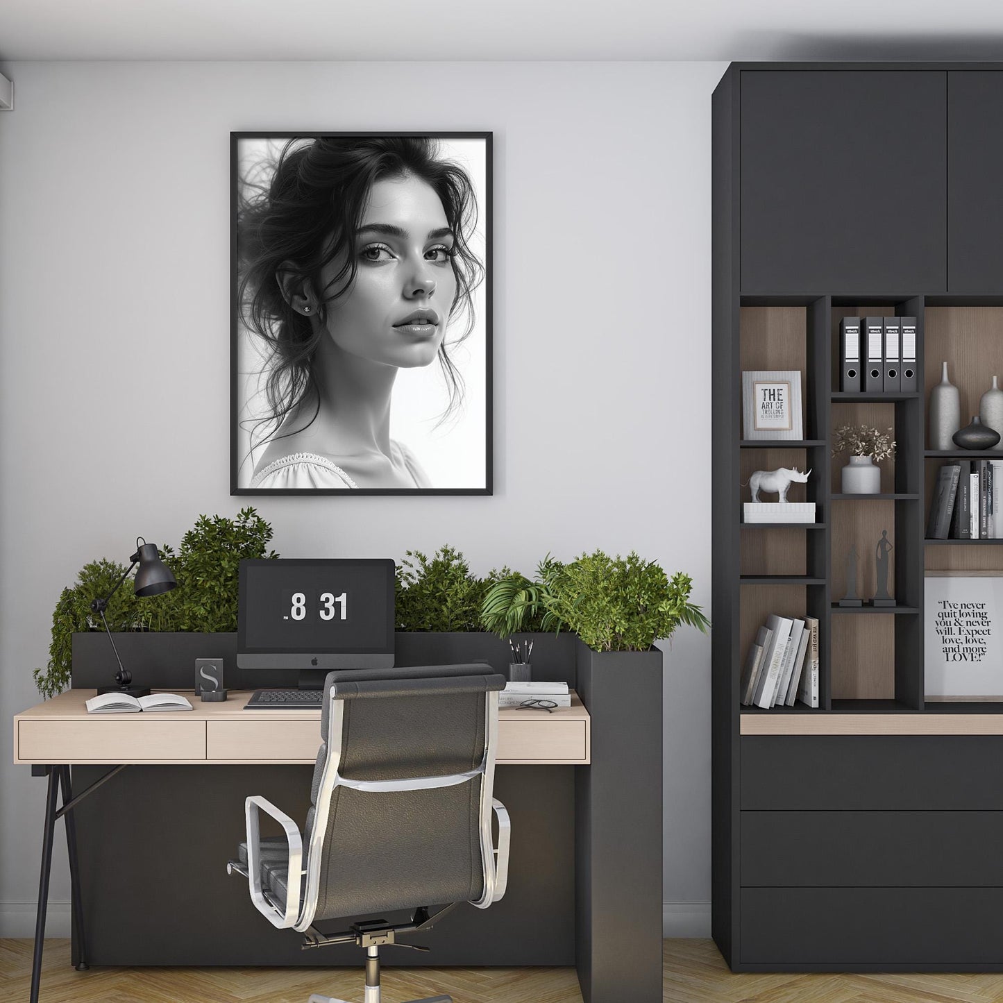 Beautiful Lady Portrait - Black and White | Digital Wall Art | Elegant Female Face | Printable Decor | B&W Aesthetic Art Download