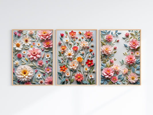 Wild Flowers Origami Art Prints (Pack 3) – Digital Wall Art Download, Minimal Nature Decor, 6 High-Res Prints in Multiple Sizes