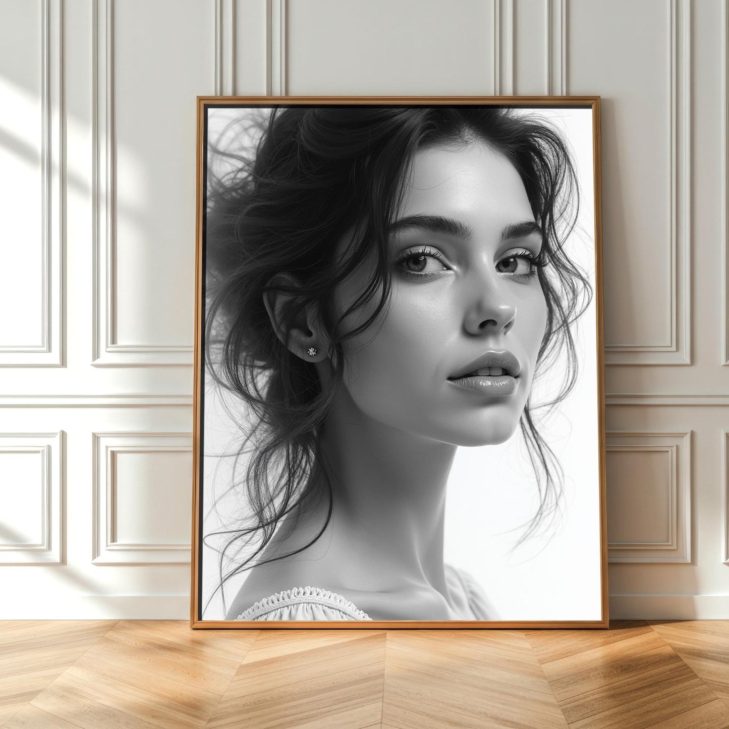 Beautiful Lady Portrait - Black and White | Digital Wall Art | Elegant Female Face | Printable Decor | B&W Aesthetic Art Download